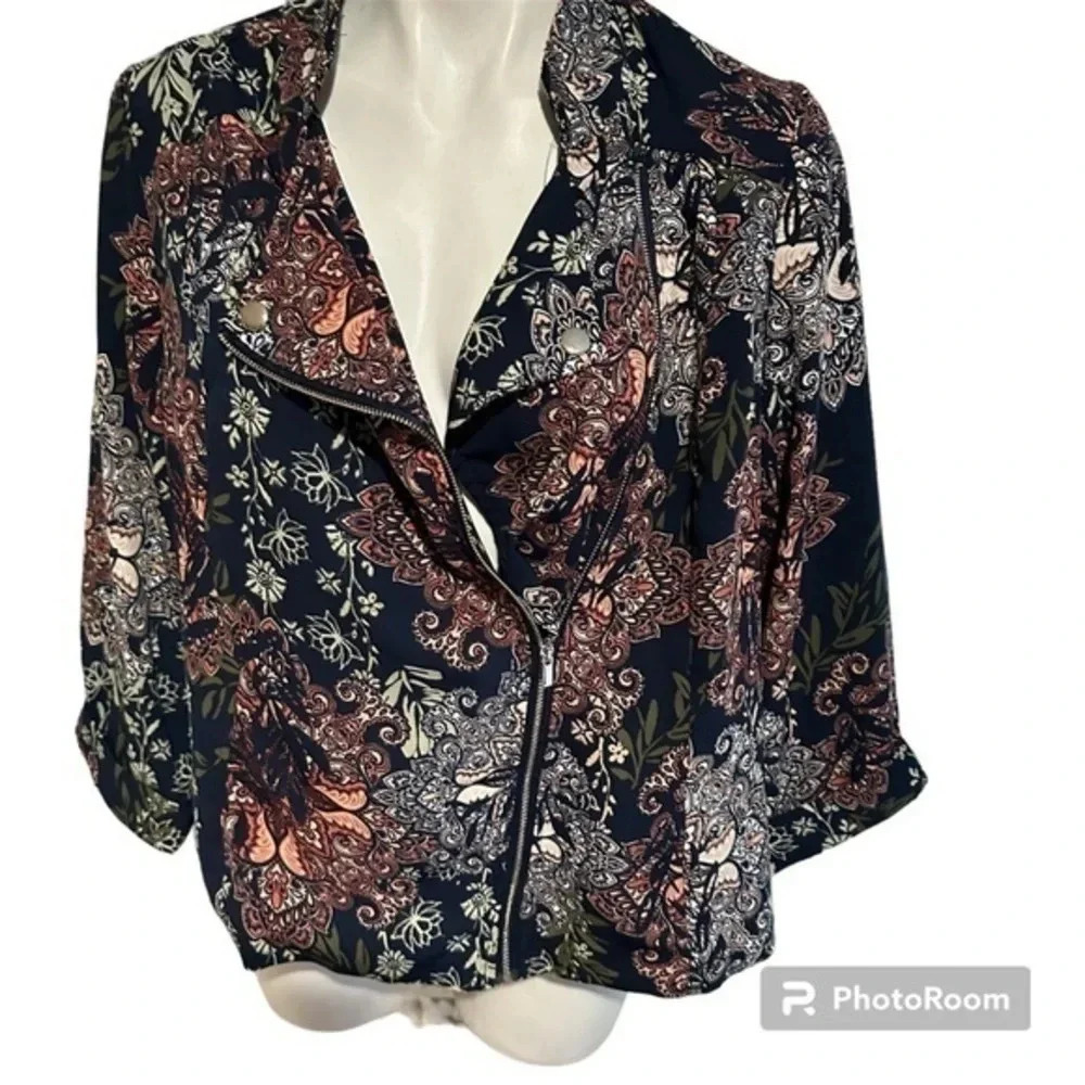CJ Banks Floral Jacket Side Zipper Lightweight